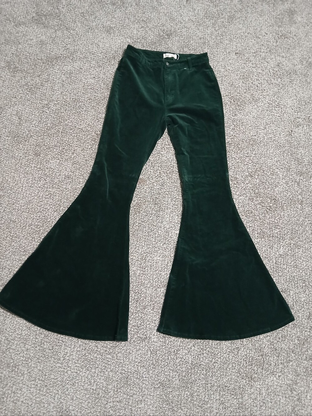 Dark Green Velvet Flared Women's Jeans Size M - Picture 2 of 11